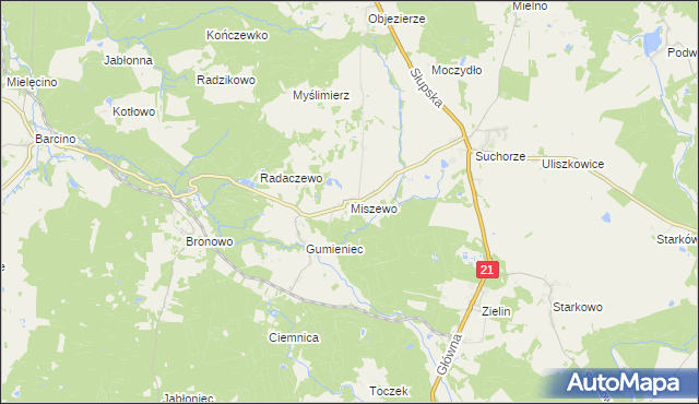 mapa Miszewo gmina Trzebielino, Miszewo gmina Trzebielino na mapie Targeo