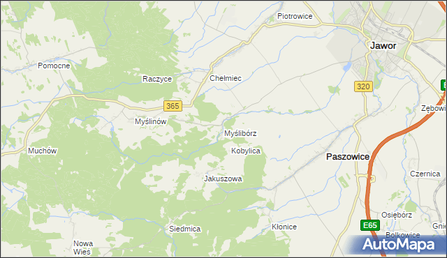 mapa Myślibórz gmina Paszowice, Myślibórz gmina Paszowice na mapie Targeo