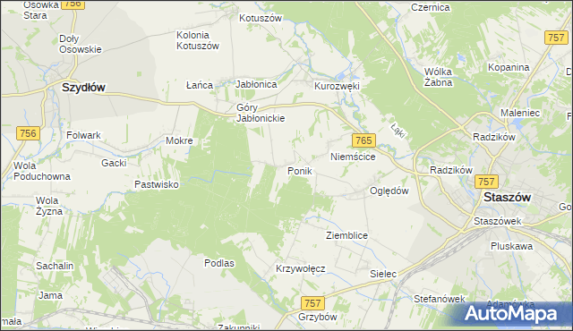 mapa Ponik gmina Staszów, Ponik gmina Staszów na mapie Targeo