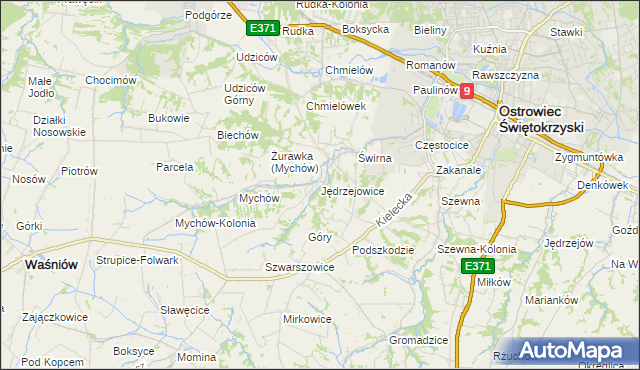 mapa Jędrzejowice gmina Bodzechów, Jędrzejowice gmina Bodzechów na mapie Targeo