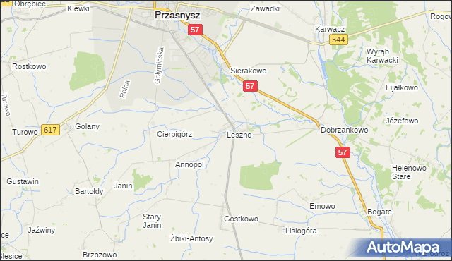 mapa Leszno gmina Przasnysz, Leszno gmina Przasnysz na mapie Targeo