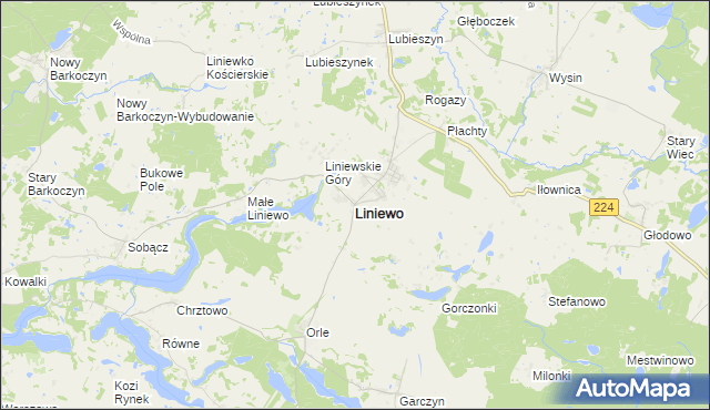 mapa Liniewo, Liniewo na mapie Targeo