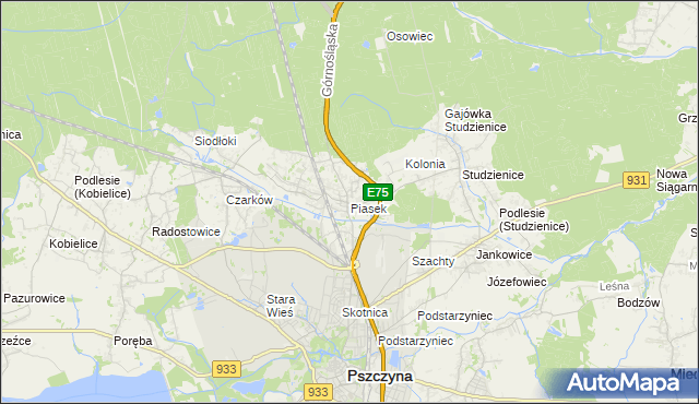 mapa Piasek gmina Pszczyna, Piasek gmina Pszczyna na mapie Targeo