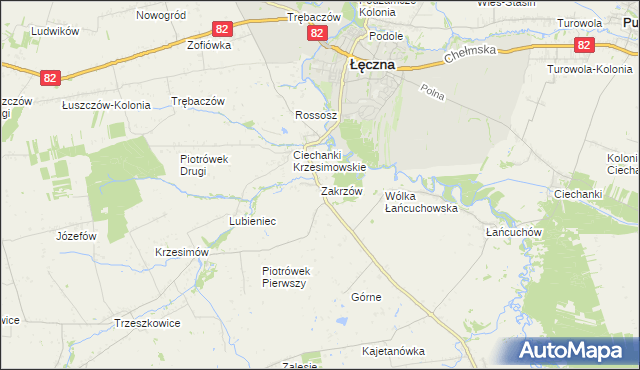 mapa Zakrzów gmina Łęczna, Zakrzów gmina Łęczna na mapie Targeo