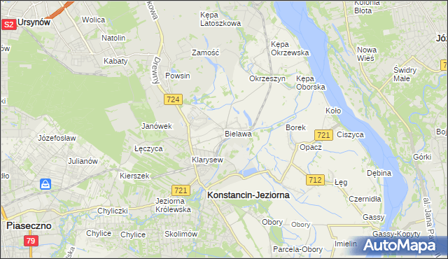 mapa Bielawa gmina Konstancin-Jeziorna, Bielawa gmina Konstancin-Jeziorna na mapie Targeo