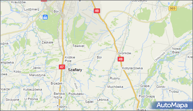 mapa Bór gmina Szaflary, Bór gmina Szaflary na mapie Targeo