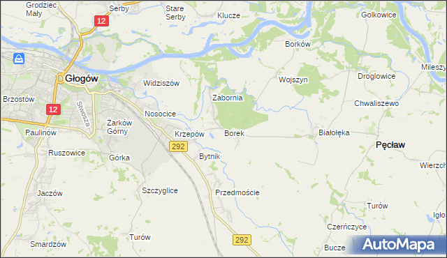 mapa Borek gmina Głogów, Borek gmina Głogów na mapie Targeo