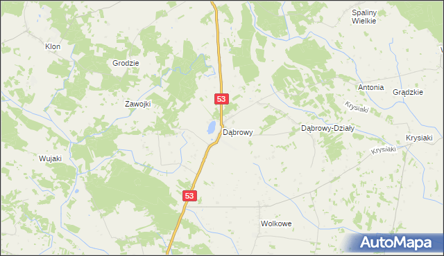 mapa Dąbrowy gmina Rozogi, Dąbrowy gmina Rozogi na mapie Targeo