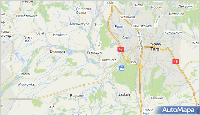 mapa Ludźmierz, Ludźmierz na mapie Targeo