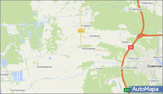 mapa Modrzewie gmina Goleniów, Modrzewie gmina Goleniów na mapie Targeo