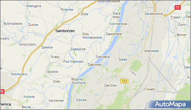 mapa Ostrołęka gmina Samborzec, Ostrołęka gmina Samborzec na mapie Targeo