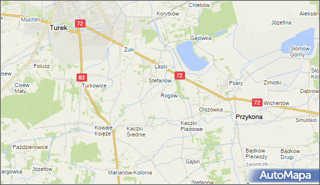 mapa Rogów gmina Przykona, Rogów gmina Przykona na mapie Targeo