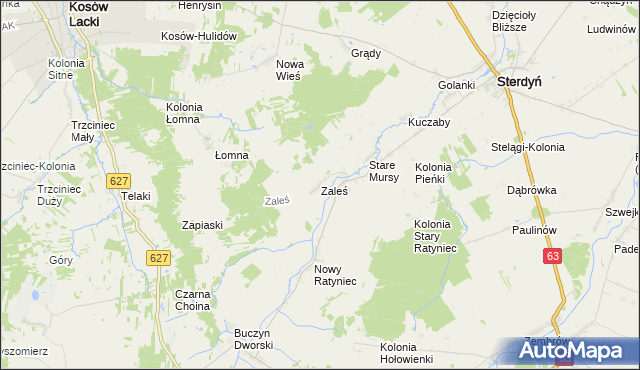mapa Zaleś gmina Sterdyń, Zaleś gmina Sterdyń na mapie Targeo