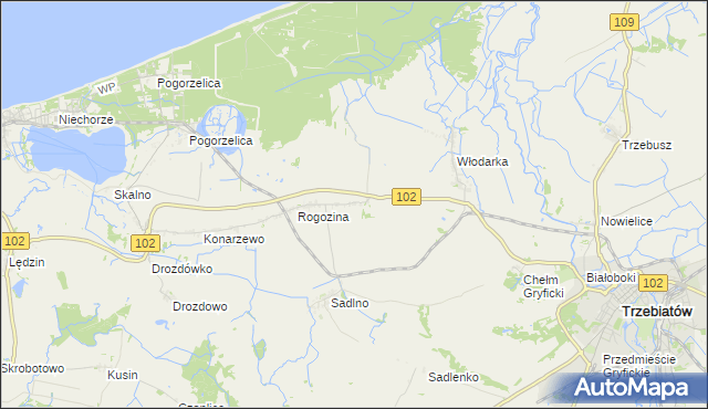 mapa Zapolice gmina Trzebiatów, Zapolice gmina Trzebiatów na mapie Targeo