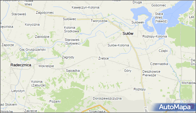 mapa Źrebce, Źrebce na mapie Targeo