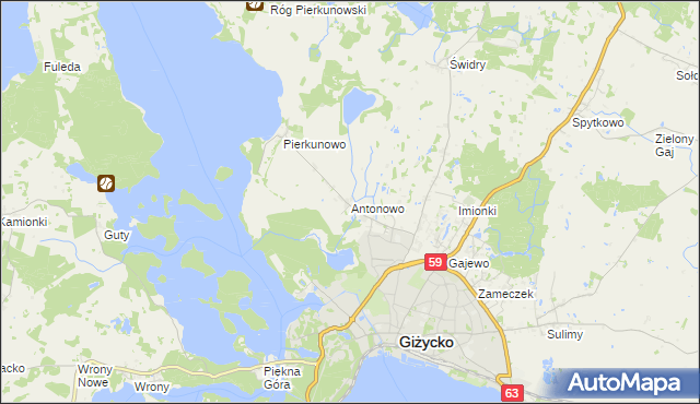 mapa Antonowo gmina Giżycko, Antonowo gmina Giżycko na mapie Targeo