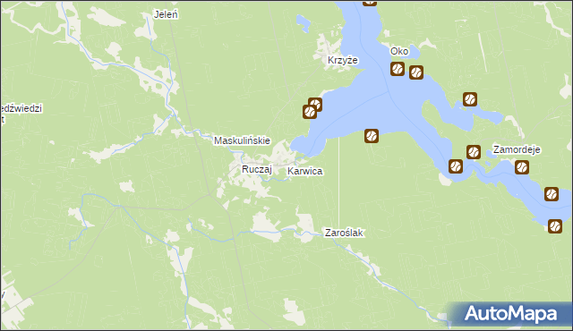 mapa Karwica gmina Ruciane-Nida, Karwica gmina Ruciane-Nida na mapie Targeo