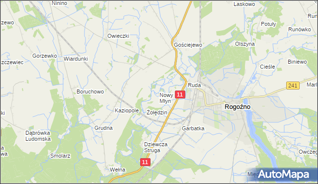 mapa Nowy Młyn gmina Rogoźno, Nowy Młyn gmina Rogoźno na mapie Targeo