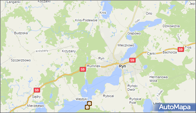 mapa Ryn powiat giżycki, Ryn powiat giżycki na mapie Targeo