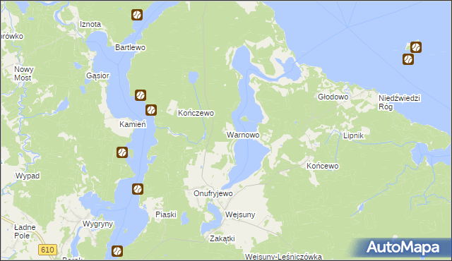 mapa Warnowo gmina Ruciane-Nida, Warnowo gmina Ruciane-Nida na mapie Targeo