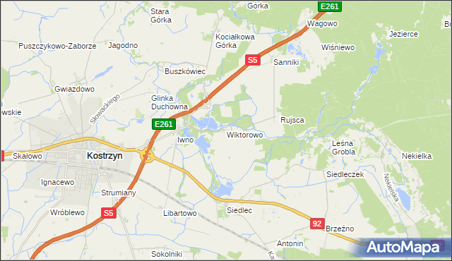 mapa Wiktorowo gmina Kostrzyn, Wiktorowo gmina Kostrzyn na mapie Targeo