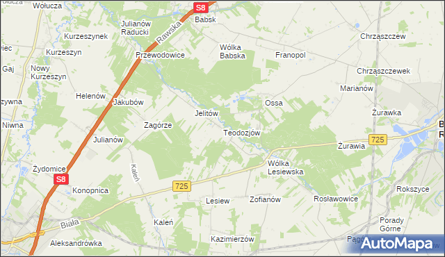 mapa Teodozjów gmina Biała Rawska, Teodozjów gmina Biała Rawska na mapie Targeo