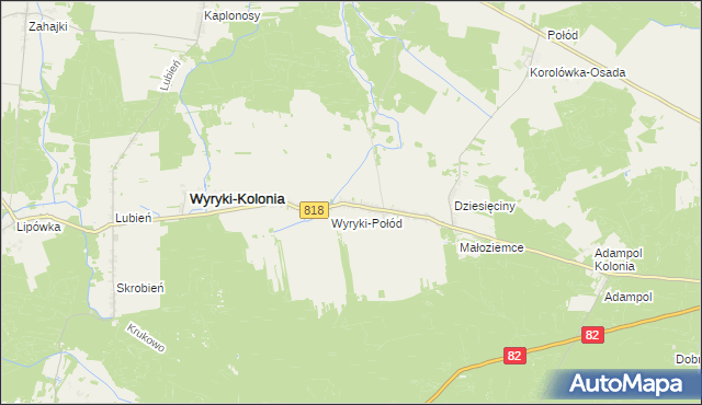 mapa Wyryki, Wyryki na mapie Targeo