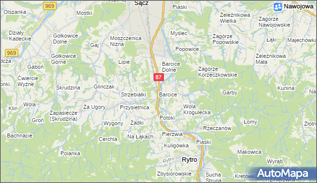 mapa Barcice gmina Stary Sącz, Barcice gmina Stary Sącz na mapie Targeo