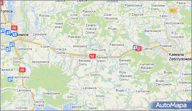 mapa Barwałd Średni, Barwałd Średni na mapie Targeo