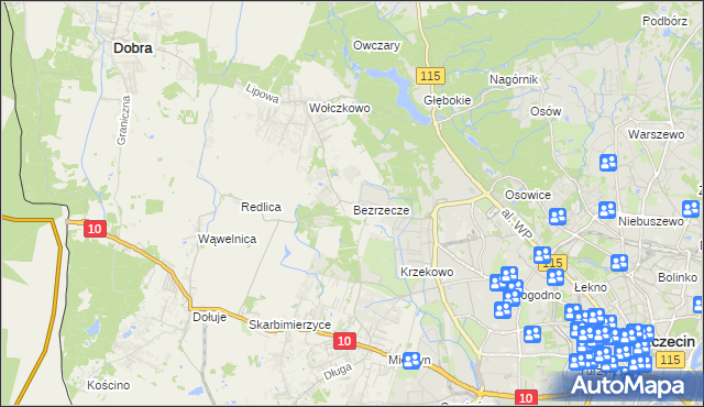 mapa Bezrzecze, Bezrzecze na mapie Targeo