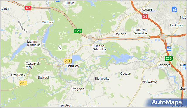 mapa Bielkowo gmina Kolbudy, Bielkowo gmina Kolbudy na mapie Targeo