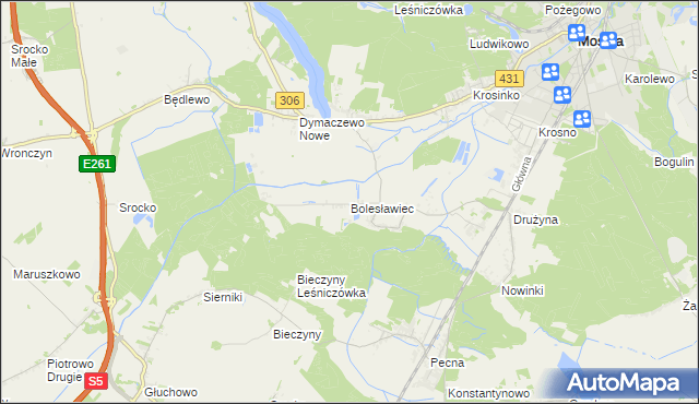 mapa Bolesławiec gmina Mosina, Bolesławiec gmina Mosina na mapie Targeo