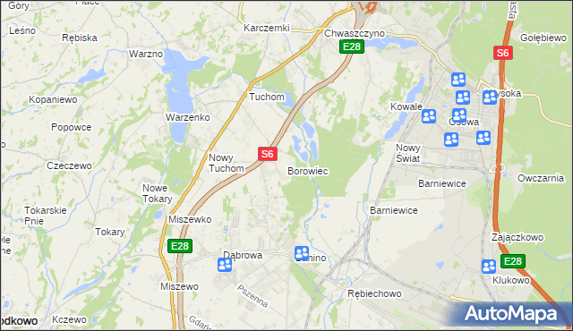 mapa Borowiec gmina Żukowo, Borowiec gmina Żukowo na mapie Targeo