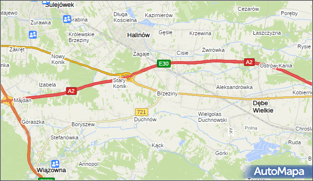 mapa Brzeziny gmina Halinów, Brzeziny gmina Halinów na mapie Targeo