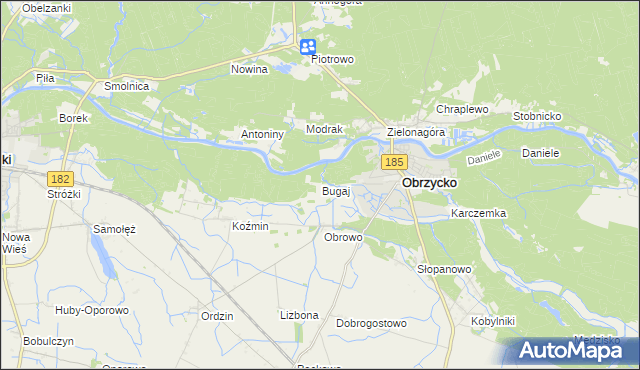 mapa Bugaj gmina Obrzycko, Bugaj gmina Obrzycko na mapie Targeo