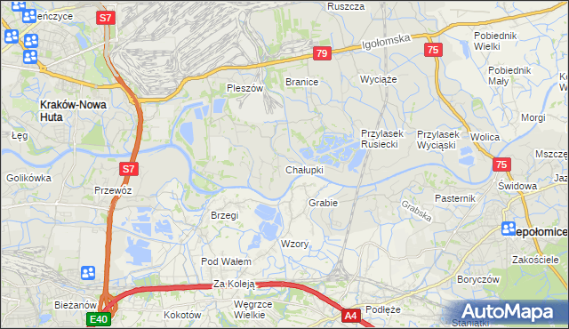 mapa Chałupki gmina Kraków, Chałupki gmina Kraków na mapie Targeo