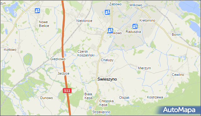 mapa Chałupy gmina Świeszyno, Chałupy gmina Świeszyno na mapie Targeo