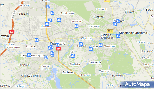 mapa Chylice gmina Piaseczno, Chylice gmina Piaseczno na mapie Targeo
