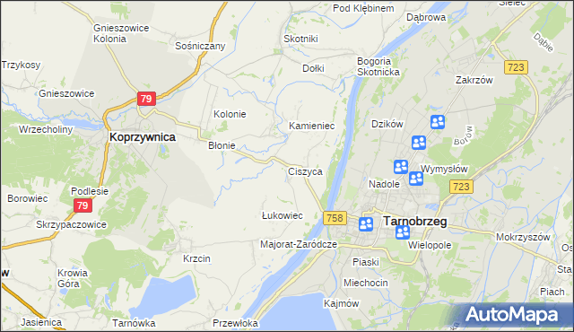 mapa Ciszyca gmina Koprzywnica, Ciszyca gmina Koprzywnica na mapie Targeo