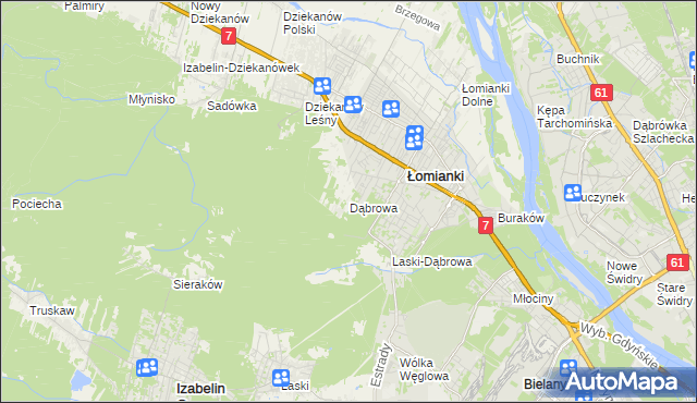 mapa Dąbrowa gmina Łomianki, Dąbrowa gmina Łomianki na mapie Targeo