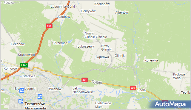 mapa Dąbrowa gmina Lubochnia, Dąbrowa gmina Lubochnia na mapie Targeo