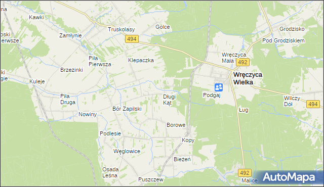 mapa Długi Kąt gmina Wręczyca Wielka, Długi Kąt gmina Wręczyca Wielka na mapie Targeo