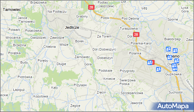 mapa Dobieszyn gmina Jedlicze, Dobieszyn gmina Jedlicze na mapie Targeo