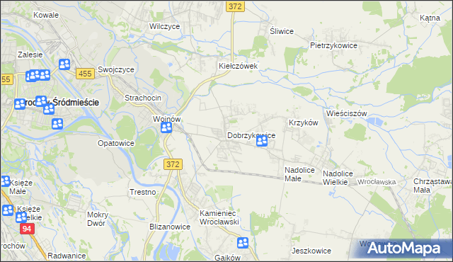 mapa Dobrzykowice, Dobrzykowice na mapie Targeo