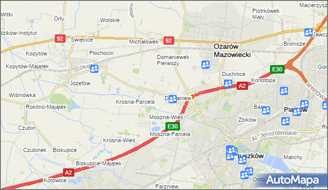 mapa Domaniew gmina Brwinów, Domaniew gmina Brwinów na mapie Targeo