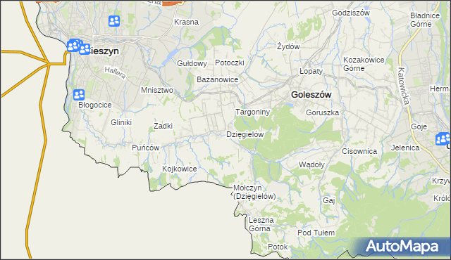 mapa Dzięgielów, Dzięgielów na mapie Targeo