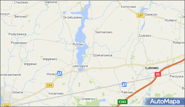 mapa Dziekanowice gmina Łubowo, Dziekanowice gmina Łubowo na mapie Targeo