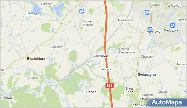 mapa Giezkowo, Giezkowo na mapie Targeo