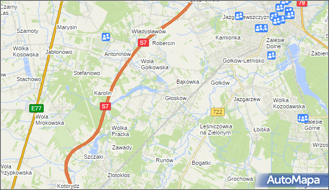 mapa Głosków gmina Piaseczno, Głosków gmina Piaseczno na mapie Targeo