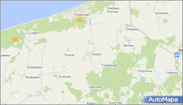 mapa Gostyń gmina Świerzno, Gostyń gmina Świerzno na mapie Targeo